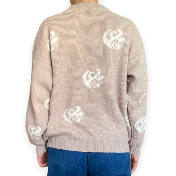 Vintage 90s Abstract Chunky Sweater, Mock Neck, Wool Blend, Size M by Tarazzia - Picture 2 of 4